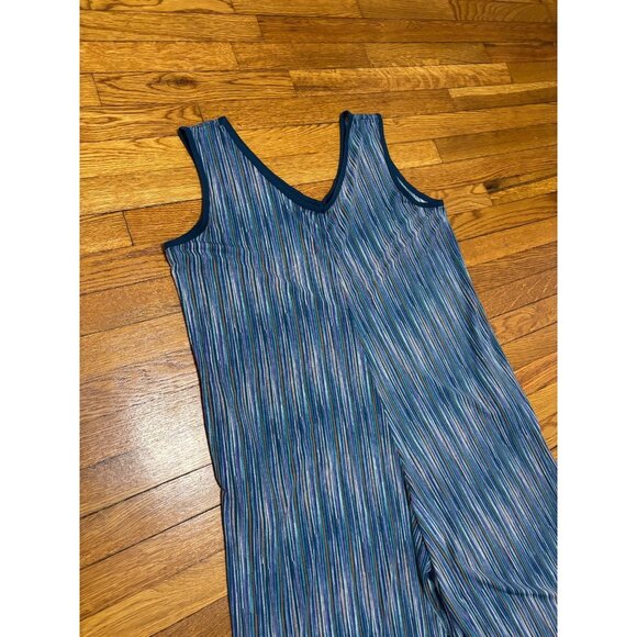 Lularoe Womens Natalie Jumpsuit Size XL Blue Striped Wide Leg Cropped Stretch - Picture 3 of 6